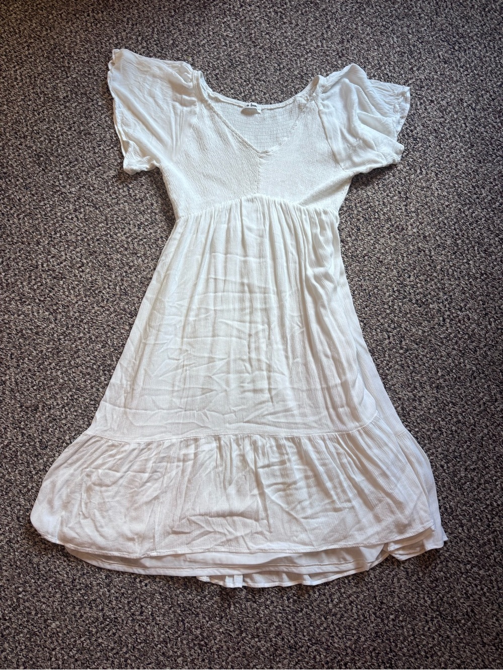 In Loom White Smock Midi Dress Flutter Sleeve Cottagecore Size L
